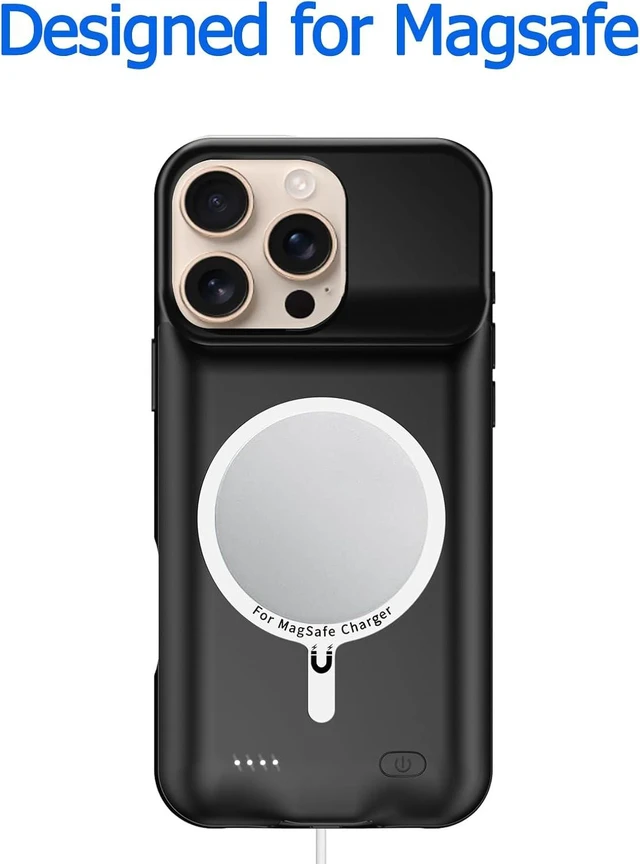 Alt view image 5 of 7 - Battery Case for iPhone 16 Pro Max, 12000mAh Protective Charging Case with Wireless Charging Compatible with iPhone 16 Pro Max (6.9 inch) Rechargeable Battery Pack Charger Cover with Carplay (Black)