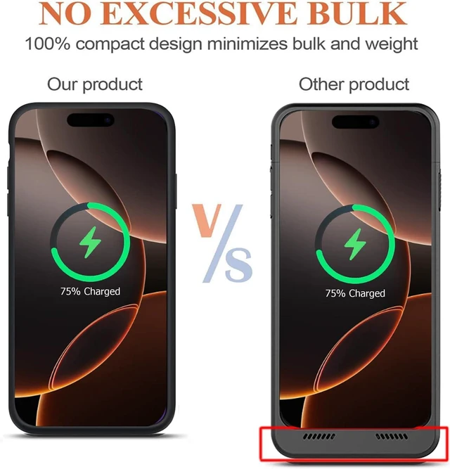 Alt view image 6 of 7 - Battery Case for iPhone 16 Pro Max, 12000mAh Protective Charging Case with Wireless Charging Compatible with iPhone 16 Pro Max (6.9 inch) Rechargeable Battery Pack Charger Cover with Carplay (Black)