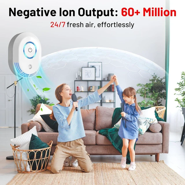 Alt view image 4 of 7 - 2-Pack Plug-In Air Ionizer, 2-in-1 Ozone Odor Eliminator, 60 Million Negative Ions for Dust, Smoke & Pets