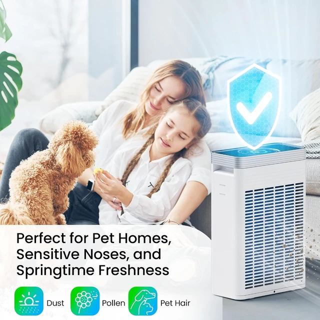 Alt view image 3 of 7 - Air Purifier for Home Ptes, Covers Up to 1110 sq ft, CADR 143 CFM, H13 HEPA Air Cleaner with Smart APP Control, Air Quality Sensor, 25dB Sleep Mode, Remove Dust Smoke Odor - White