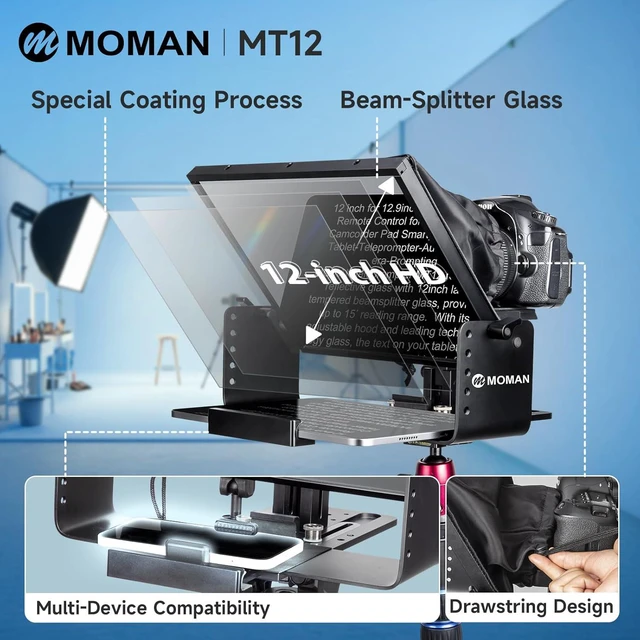 Alt view image 2 of 7 - MT12 Teleprompter 12" with APP Control for iPad Tablet DSLR Camera