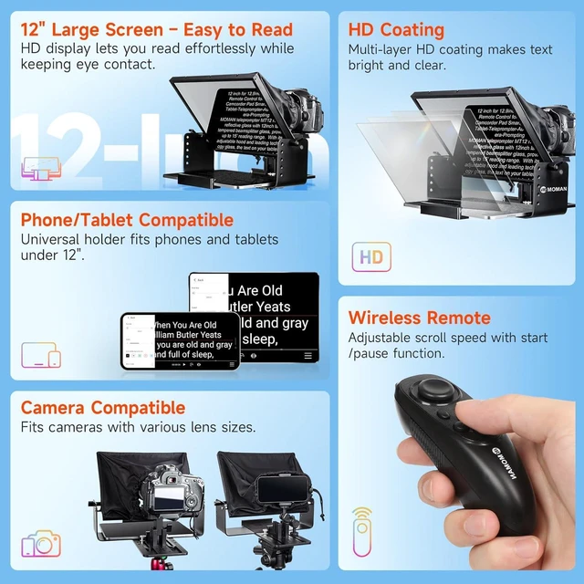 Alt view image 3 of 7 - MT12 Teleprompter 12" with APP Control for iPad Tablet DSLR Camera