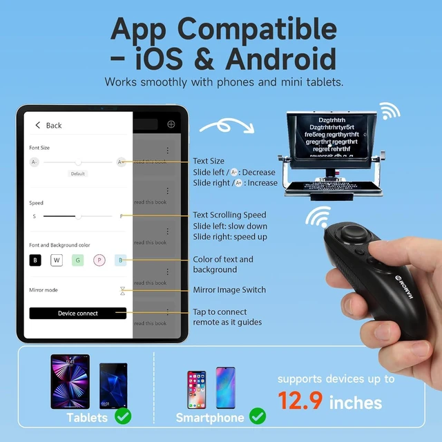 Alt view image 5 of 7 - MT12 Teleprompter 12" with APP Control for iPad Tablet DSLR Camera