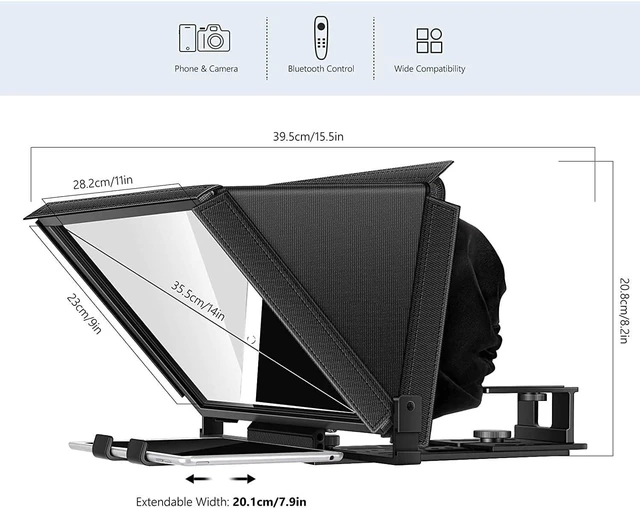 Alt view image 4 of 5 - TX12 Teleprompter with Remote App Control, 13inch Metal TeleprompterCompatible with iPad, DSLR Camera,Collapsible with Carry Case,Easy to Assemble