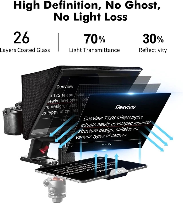 Alt view image 3 of 7 - T12S 12.9" Metal Teleprompter with Beam Splitter Glass