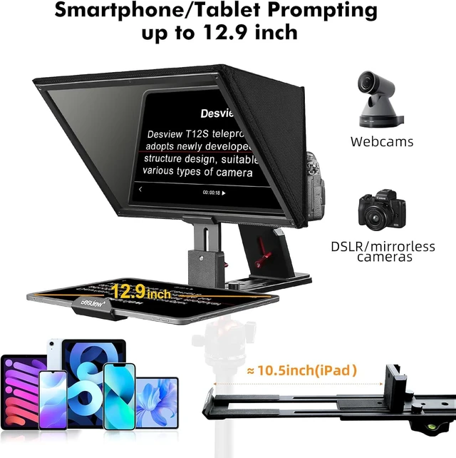 Alt view image 4 of 7 - T12S 12.9" Metal Teleprompter with Beam Splitter Glass