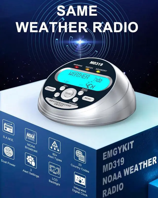 Alt view image 7 of 7 - Weather Alert Radio with 23 County Codes,80+ NOAA Alerts,for Tornado,Storm