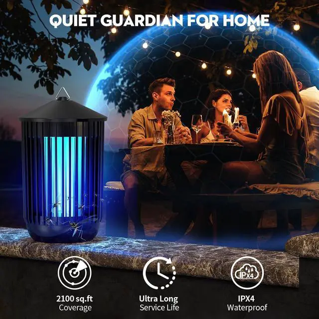 Alt view image 3 of 6 - Bug Zapper Outdoor Indoor, Mosquito Zapper, Electric Fly Traps IPX4 Waterproof 20W Lamp Fly Insects Traps for Patio, Garage, Backyard, Porch