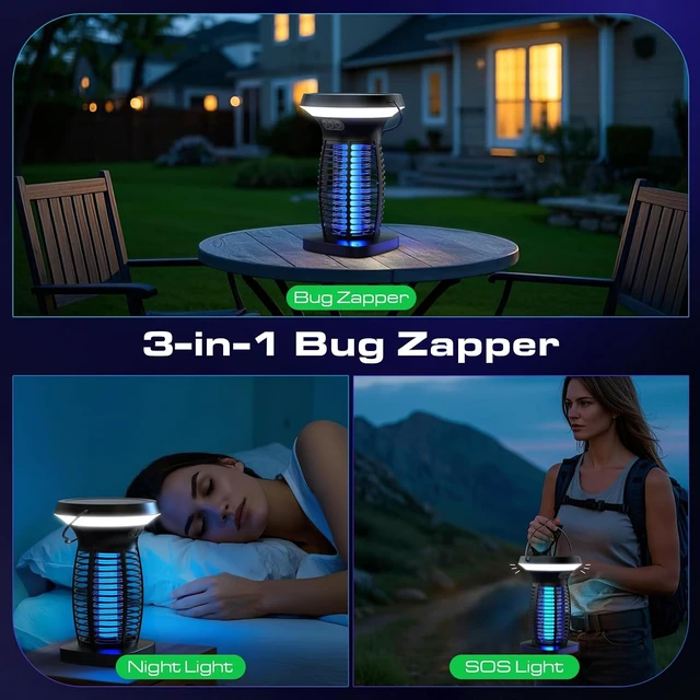 Alt view image 6 of 7 - Outdoor Solar Bug Zapper 4200V Electric Mosquito Killer for Patio