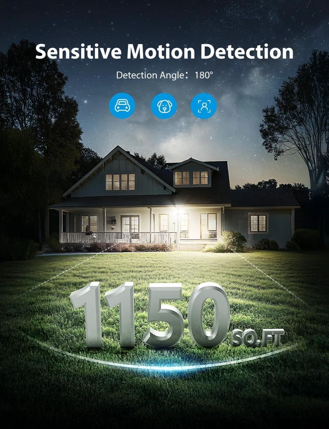 Alt view image 5 of 7 - Onforu 32W 2 Head Motion Sensor Outdoor Lights, 3200LM 3CCT 3000K/4000K/6500K LED Security Light Hardwired, Dusk to Dawn, Motion Light for Outside, IP65 Waterproof Flood Light for Garage, Yard(Black)