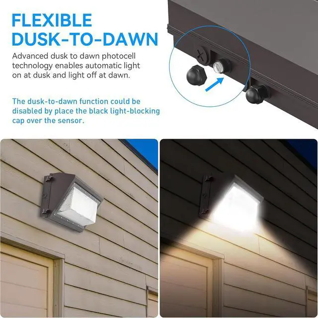 Alt view image 2 of 7 - 120W LED Wall Pack Light with Dusk-to-Dawn Sensor, 16800LM 5000K LED Security Flood Lighting, 120V Outdoor LED Wall Lights for Parking Lots|Warehouses|Factories|Yard, 2 Pack