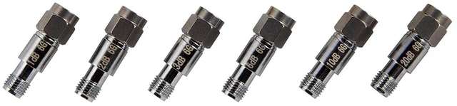 Main image of SMA Attenuator Kit - Bundle of 6pc 2W 50 Ohm SMA in-Line Attenuators Provides Highly Linear Attenuation from 1dB to 42dB in 1dB Increments. 1dB, 2dB, 3dB, 6dB, 10dB