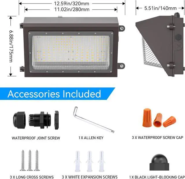 Alt view image 6 of 7 - 120W LED Wall Pack Light with Dusk-to-Dawn Sensor, 16800LM 5000K LED Security Flood Lighting, 120V Outdoor LED Wall Lights for Parking Lots|Warehouses|Factories|Yard, 2 Pack