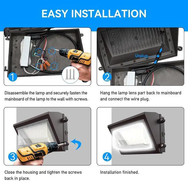 Alt view image 7 of 7 - 120W LED Wall Pack Light with Dusk-to-Dawn Sensor, 16800LM 5000K LED Security Flood Lighting, 120V Outdoor LED Wall Lights for Parking Lots|Warehouses|Factories|Yard, 2 Pack