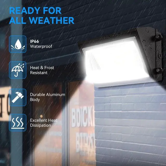 Alt view image 5 of 7 - 120W LED Wall Pack Light with Dusk-to-Dawn Sensor, 16800LM 5000K LED Security Flood Lighting, 120V Outdoor LED Wall Lights for Parking Lots|Warehouses|Factories|Yard, 2 Pack