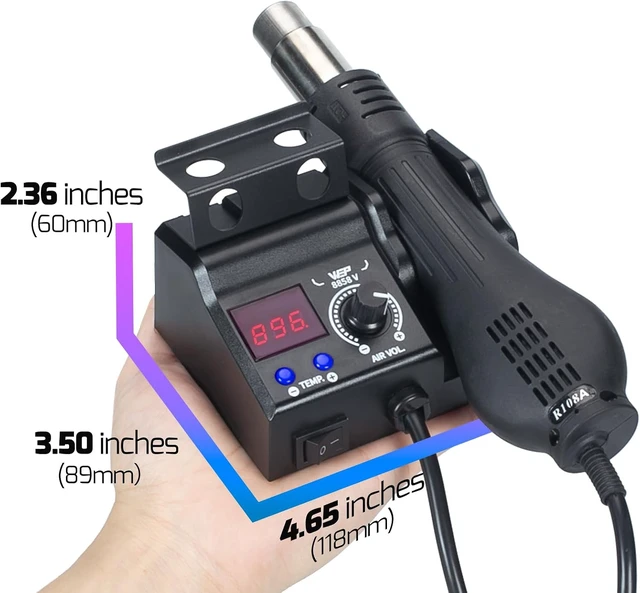 Alt view image 3 of 7 - 8858-V Hot Air Rework Station Kit Compact with Nozzle Holder, 3 Nozzles, 2 Tweezers, PID Control & °C/°F Conversion