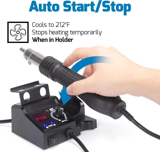 Alt view image 4 of 7 - 8858-V Hot Air Rework Station Kit Compact with Nozzle Holder, 3 Nozzles, 2 Tweezers, PID Control & °C/°F Conversion