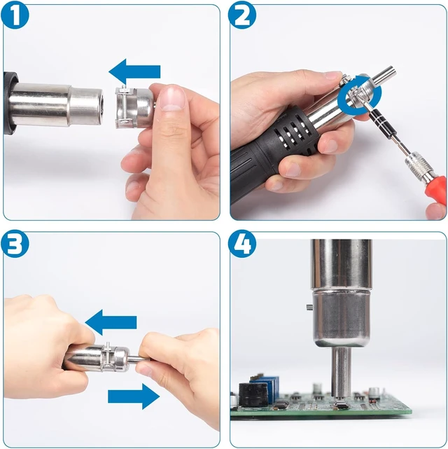 Alt view image 7 of 7 - 8858-V Hot Air Rework Station Kit Compact with Nozzle Holder, 3 Nozzles, 2 Tweezers, PID Control & °C/°F Conversion