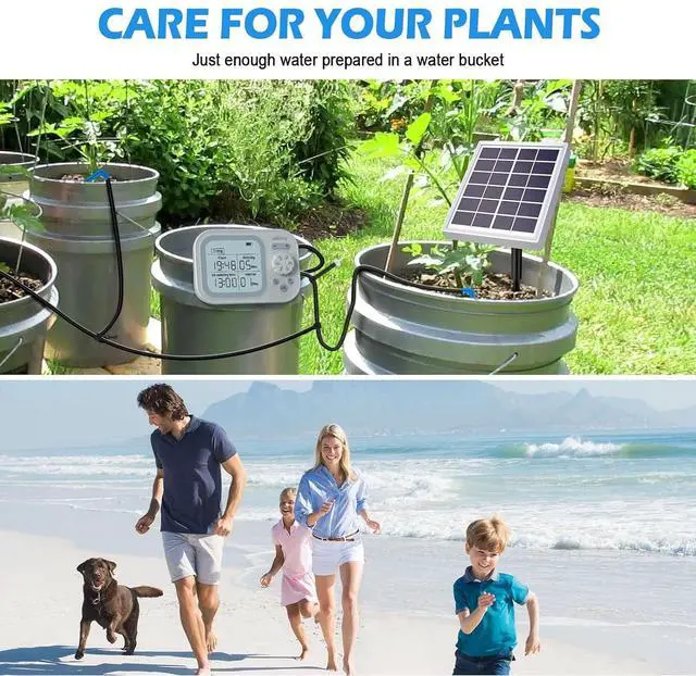Alt view image 2 of 7 - Solar Drip Irrigation System, 490 Timer Modes, 50FT Automatic Plant Watering Kit for 15 Potted Plants, IP67 Waterproof Auto Solar Irrigation Indoor and Outdoor Use for Garden,Balcony, Patio