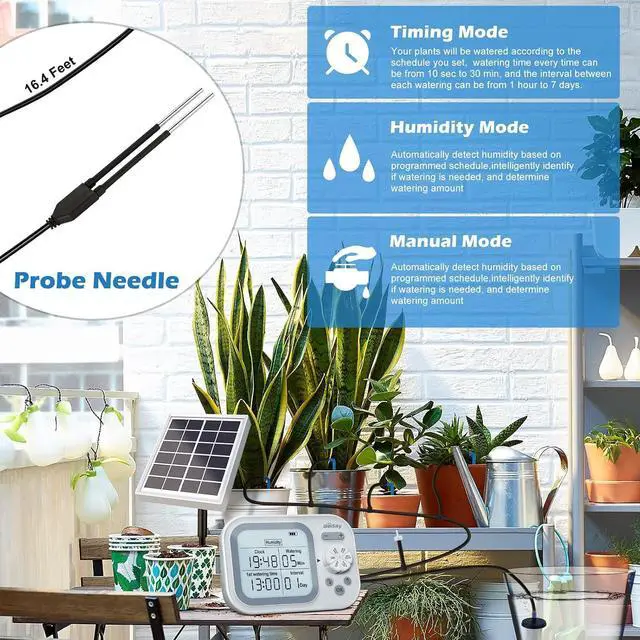 Alt view image 3 of 7 - Solar Drip Irrigation System, 490 Timer Modes, 50FT Automatic Plant Watering Kit for 15 Potted Plants, IP67 Waterproof Auto Solar Irrigation Indoor and Outdoor Use for Garden,Balcony, Patio
