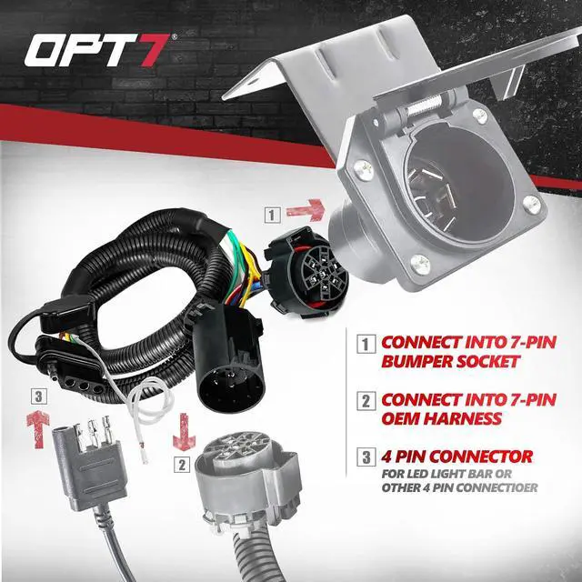 Alt view image 4 of 6 - Easy Connect USCAR 7 Pin to 4 Pin Harness w/Reverse Wire, 43" Plug'n'Play Adapter for Tailgate Light Bar Fits 2007-2025 Tacoma, Tundra & 2005-2014 F150, Dodge Ram, Chevy Silverado, GMC Sierra