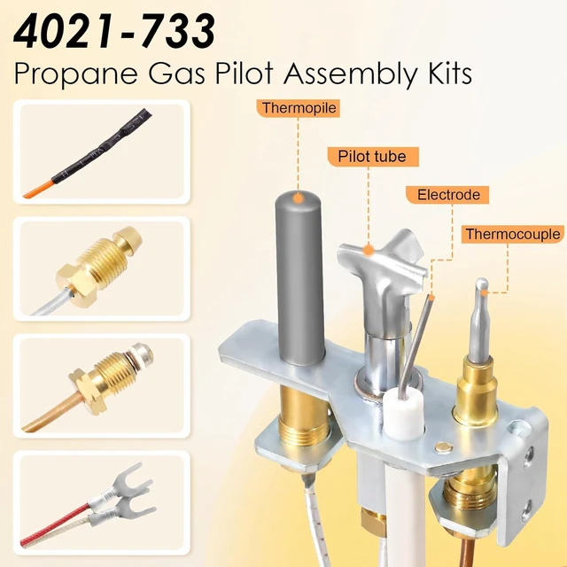 Alt view image 2 of 7 - 4021-733 Propane Gas Pilot Assembly Kit with Thermocouple & Thermopile, Replacement for Heatilator Gas Stoves, Heat N Glo Fireplaces