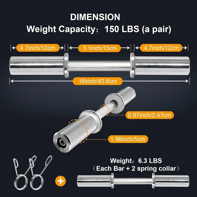 Alt view image 3 of 7 - 16"/20" Olympic Dumbbell Handle, Loadable Dumbbells Bar for 2'' plates