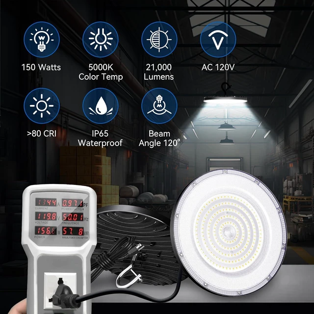 Alt view image 3 of 7 - 4 Pack UFO LED High Bay Light 150W, 21000lm, 5000K, Plug&Play, ETL