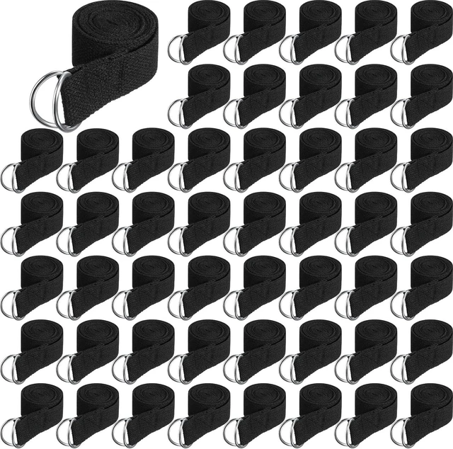 Main image of 50 Pcs Yoga Strap for Stretching Bulk 6ft Exercise Stretch Band with Metal D Ring Adjustable Pilates Non Elastic Yoga Belt for Women Men Physical Fitness Gym Workout Dance (Black)
