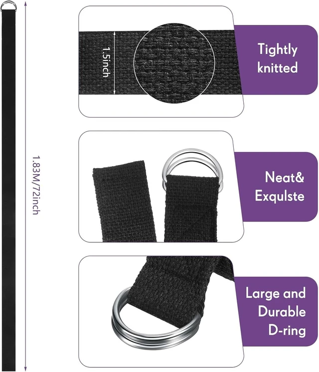 Alt view image 6 of 7 - 50 Pcs Yoga Strap for Stretching Bulk 6ft Exercise Stretch Band with Metal D Ring Adjustable Pilates Non Elastic Yoga Belt for Women Men Physical Fitness Gym Workout Dance (Black)