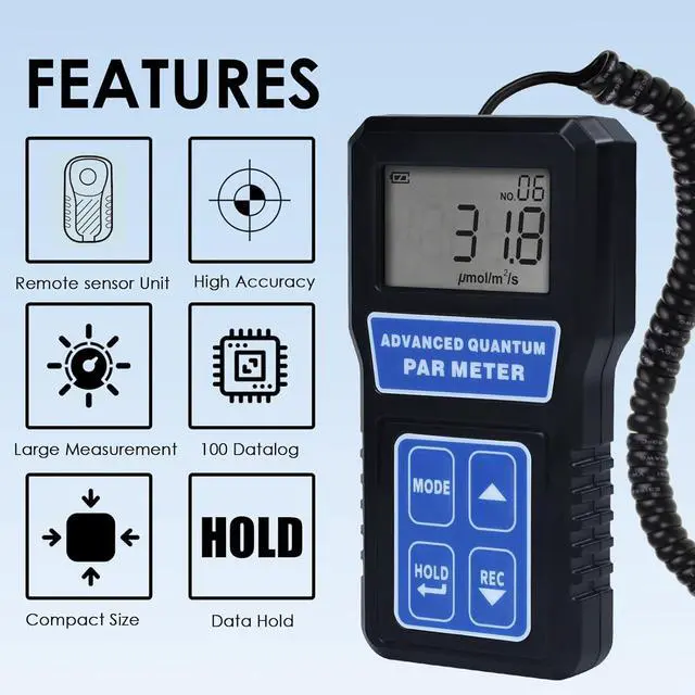 Alt view image 3 of 7 - PAR Meter Quantum Par Meter for Led Grow Lights PPFD Tester with Data Logging and Calibration 400-700nm Light Range PPFD Meter for LED Grow Light to Measure Light Intensity in Grow Room Greenhouse