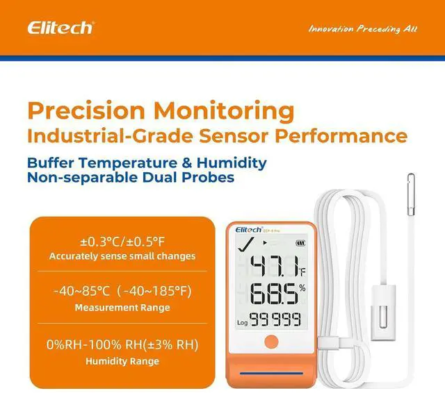 Alt view image 2 of 7 - Digital Temperature Humidity Data Logger Medical Refrigerator Thermometer Vaccine Fridge Temperature Monitor Max Min Value GSP-6G