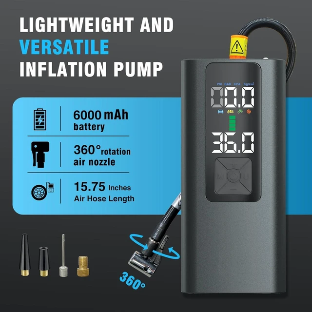 Alt view image 2 of 7 - Tire Inflator Portable Air Compressor Auto Air Pump for Car Tire Car Accessories with Color Digital Pressure Gauge 4X Faster Inflation Rechargeable for Motorcycle Bike Ball Power Bank LED Light