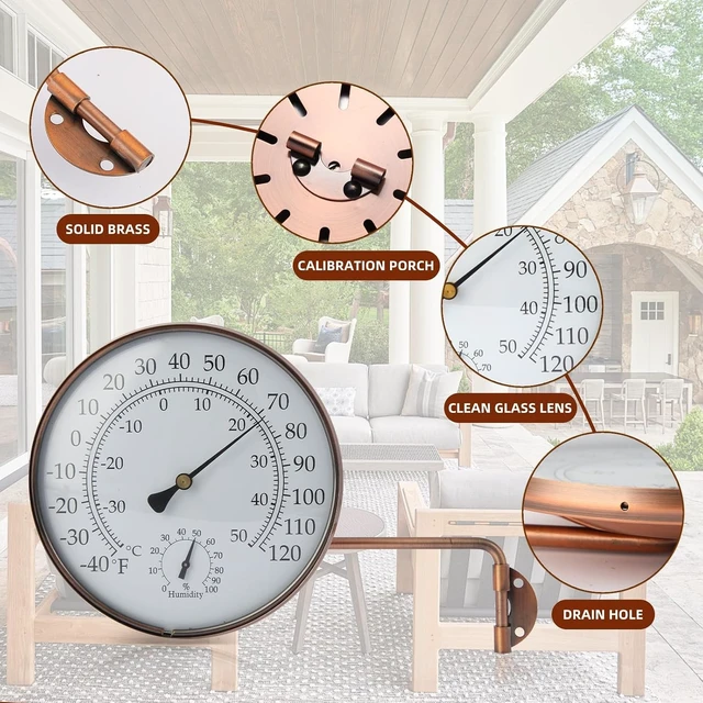 Alt view image 6 of 7 - 6-Inch Brass Outdoor Thermometer & Humidity Gauge with Swivel Mount