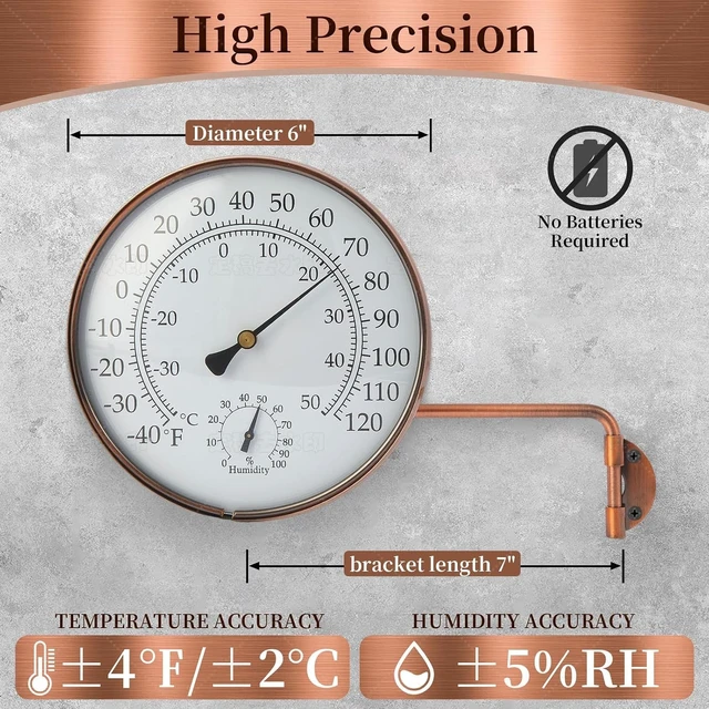 Alt view image 2 of 7 - 6-Inch Brass Outdoor Thermometer & Humidity Gauge with Swivel Mount