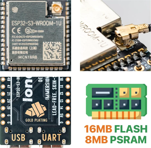 Alt view image 5 of 7 - 3-Pack ESP32-S3 N16R8 16MB Dev Board with 3 IPEX Antennas