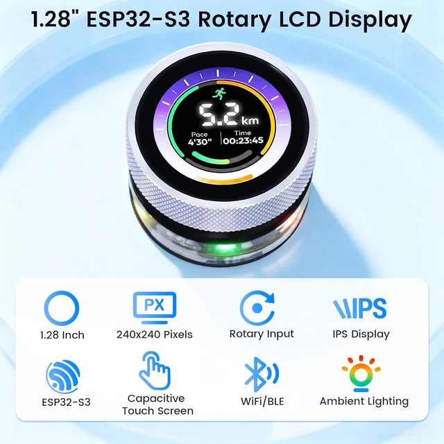 Alt view image 2 of 7 - 1.28" ESP32 Rotary Display, 240x240 HMI IPS Round Knob Touch