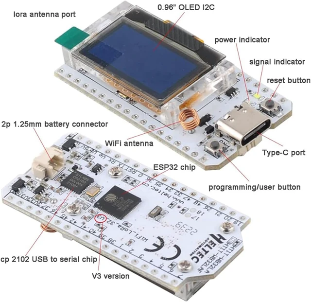 Alt view image 3 of 7 - 2 Sets ESP32 LoRa V3 915MHz WiFi+BLE Development Board Kit 0.96" OLED Display, SX1262, LoRa V3 Case & 824960MHz Antenna for Meshtastic IoT