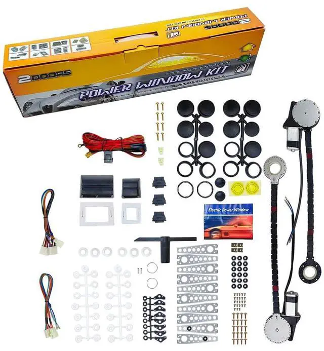 Alt view image 5 of 7 - Universal Electric Power Window Lift Roll Up Regulator Conversion Kit w/Switches, Wiring & Mounting Hardware