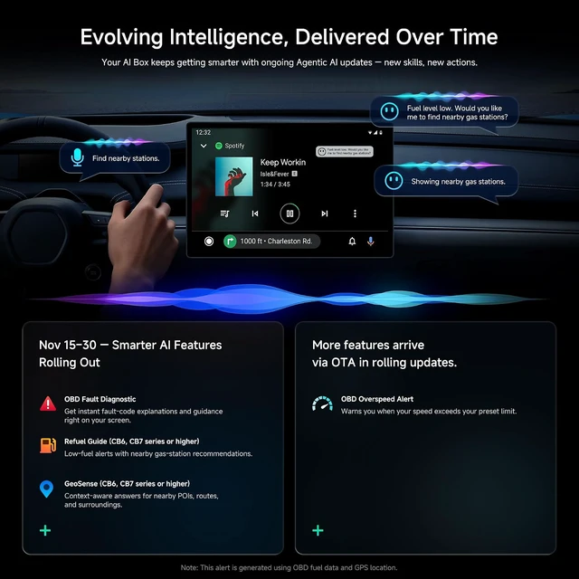 Alt view image 4 of 7 - 2025 Upgrade CB6 CarPlay AI Box&Android AI Box, Wireless CarPlay/Android Auto Adapter, Plug & Play CarWave Car Smart Box with AI DriveChat, GPS Track, Android 13, 2 BT, 4G LTE, 4G+64G, Gray