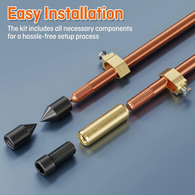 Alt view image 3 of 7 - 8ft Ground Rod Kit 5/8 Clad Copper Grounding Rod with Grounding Clamp for Electrical Grounding bar for Electric Fences Satellite Dishes Generator Grounding Earthing