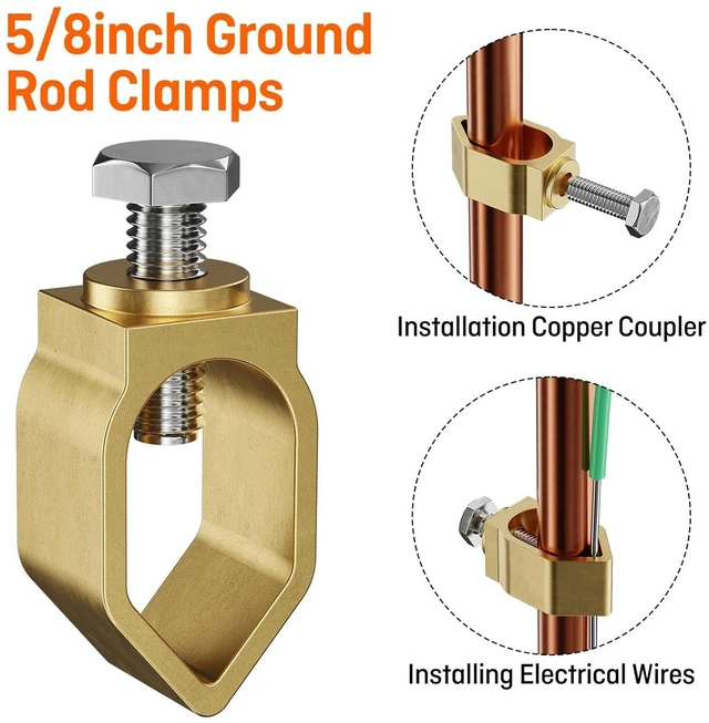 Alt view image 4 of 7 - 8ft Ground Rod Kit 5/8 Clad Copper Grounding Rod with Grounding Clamp for Electrical Grounding bar for Electric Fences Satellite Dishes Generator Grounding Earthing