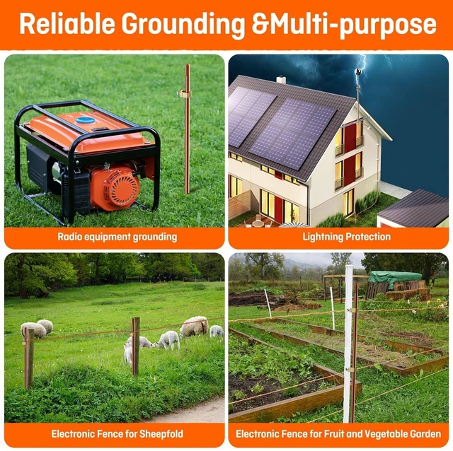 Alt view image 7 of 7 - 8ft Ground Rod Kit 5/8 Clad Copper Grounding Rod with Grounding Clamp for Electrical Grounding bar for Electric Fences Satellite Dishes Generator Grounding Earthing