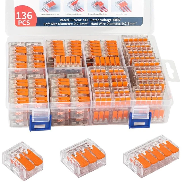 Main image of 136-Piece Lever Wire Connectors, 2/3/5 Ports Quick Splice for 24-10 AWG