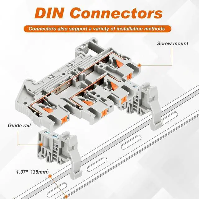 Alt view image 6 of 7 - DIN Rail Terminal Block Twin Spring Terminal Connectors Push in Type PT Screwless Wire Wiring Connector with 10 Covers 10 End Stops 6 Jumpers (ST2-2.5/2-2, 56 Pcs)