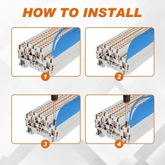 Alt view image 4 of 7 - DIN Rail Terminal Block Twin Spring Terminal Connectors Push in Type PT Screwless Wire Wiring Connector with 10 Covers 10 End Stops 6 Jumpers (ST2-2.5/2-2, 56 Pcs)