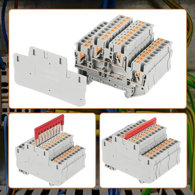 Alt view image 5 of 7 - DIN Rail Terminal Block Twin Spring Terminal Connectors Push in Type PT Screwless Wire Wiring Connector with 10 Covers 10 End Stops 6 Jumpers (ST2-2.5/2-2, 56 Pcs)