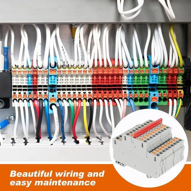 Alt view image 7 of 7 - DIN Rail Terminal Block Twin Spring Terminal Connectors Push in Type PT Screwless Wire Wiring Connector with 10 Covers 10 End Stops 6 Jumpers (ST2-2.5/2-2, 56 Pcs)