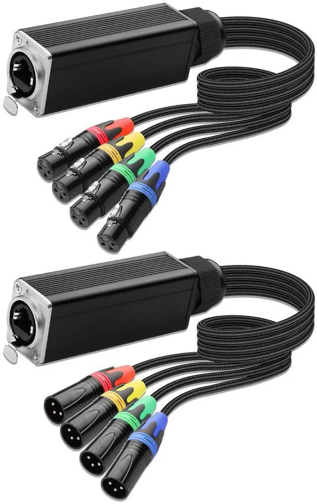 Main image of 4 Channel Multi Snake 3Pin XLR to Ethercon-Compatible RJ45 Cat5/Cat6 Ethernet Breakout for Live Stage Audio, Sound, Lighting, Audio Recording Studio (1 Pair: Male&Female) - 2.6FT