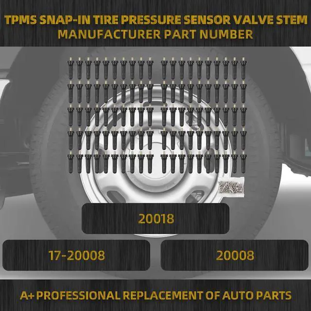 Alt view image 2 of 7 - 100pcs 17-20008 TPMS Snap-in Tire Pressure Sensor Valve Stem Compatible with Chevy GMC Ford Dodge Cadillac Buick Chrysler RAM Lincoln Pontiac Subaru